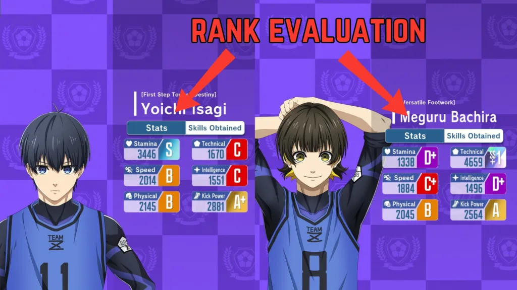 stats with rank evaluation in blue lock project