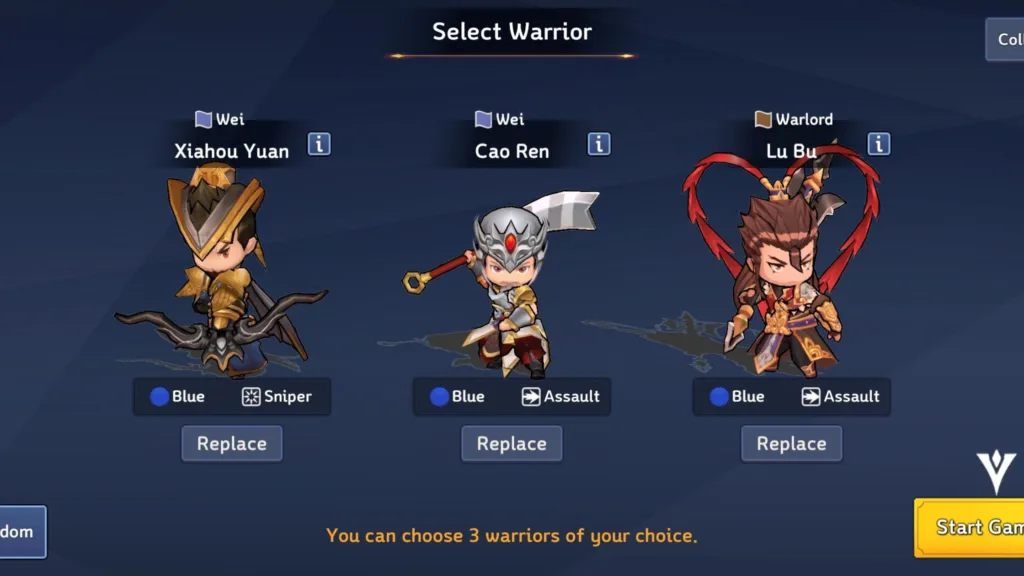 starting options to reroll characters in three kingdoms