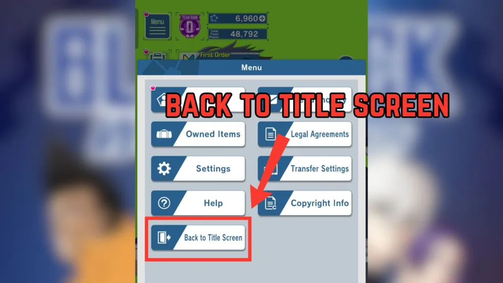 back to title screen button on menu interface