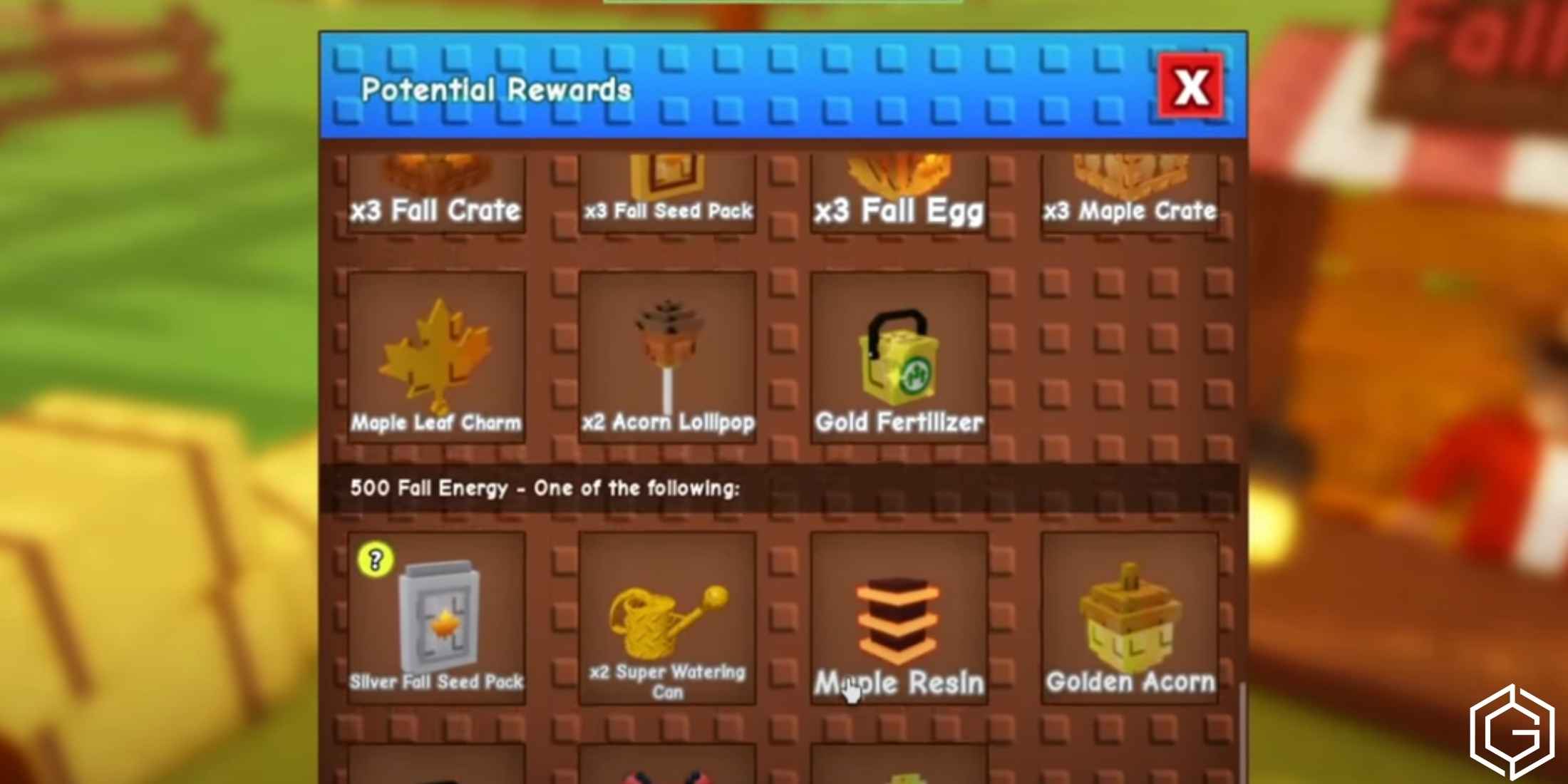 Fall Rewards List of All Fall Harvest Rewards in Grow a Garden